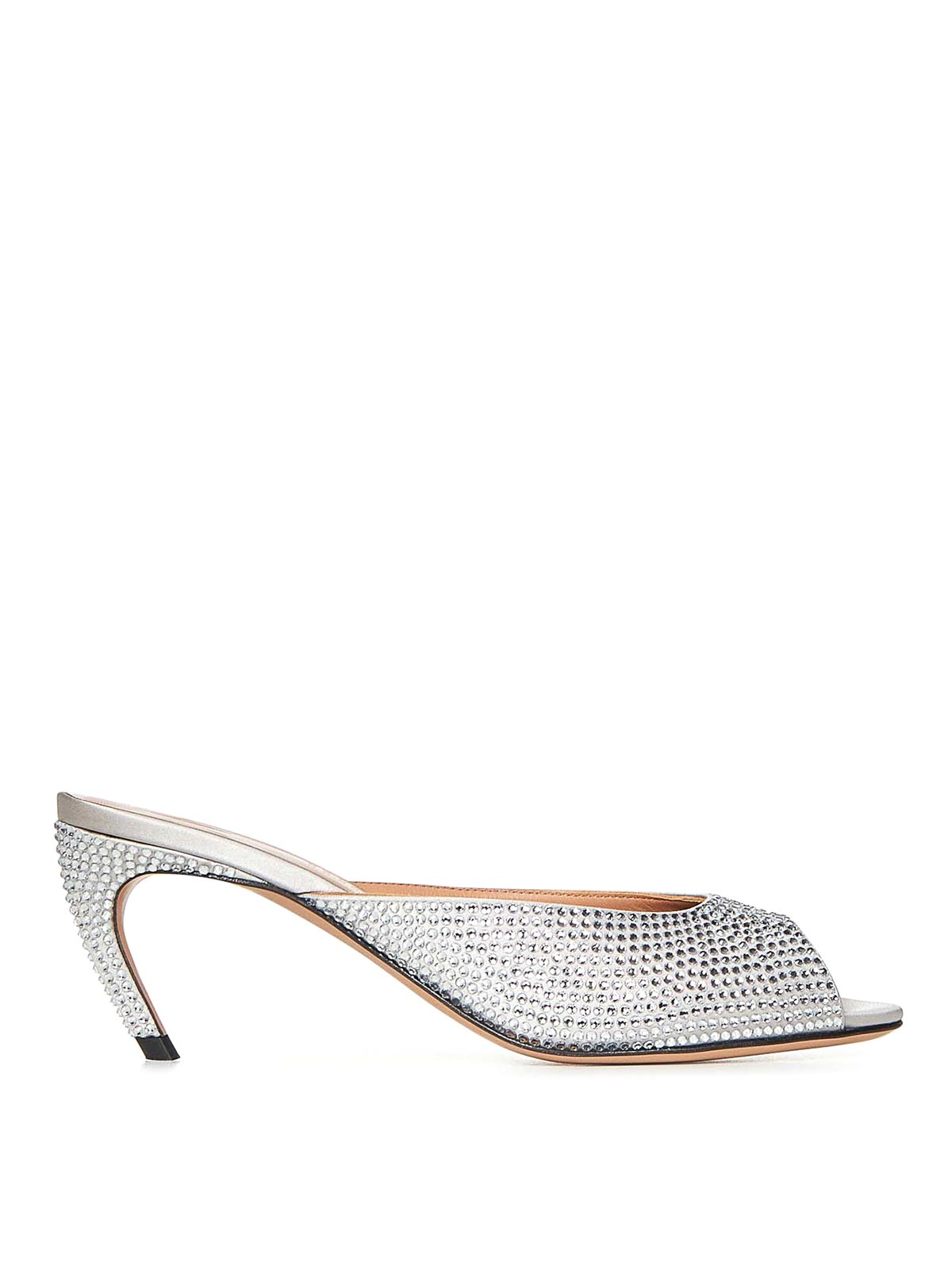 Attico Ada Silver Hotfixed Synthetic Satin Mules