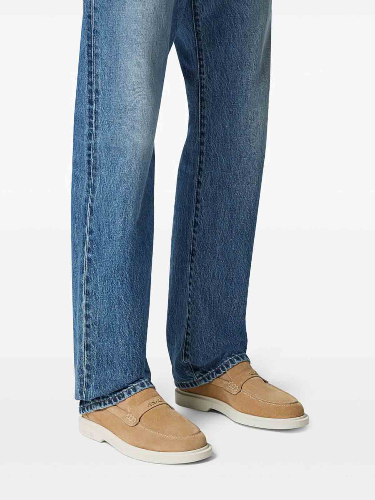 Versace Giuliano Biscuit-colored Suede Loafers In Multi