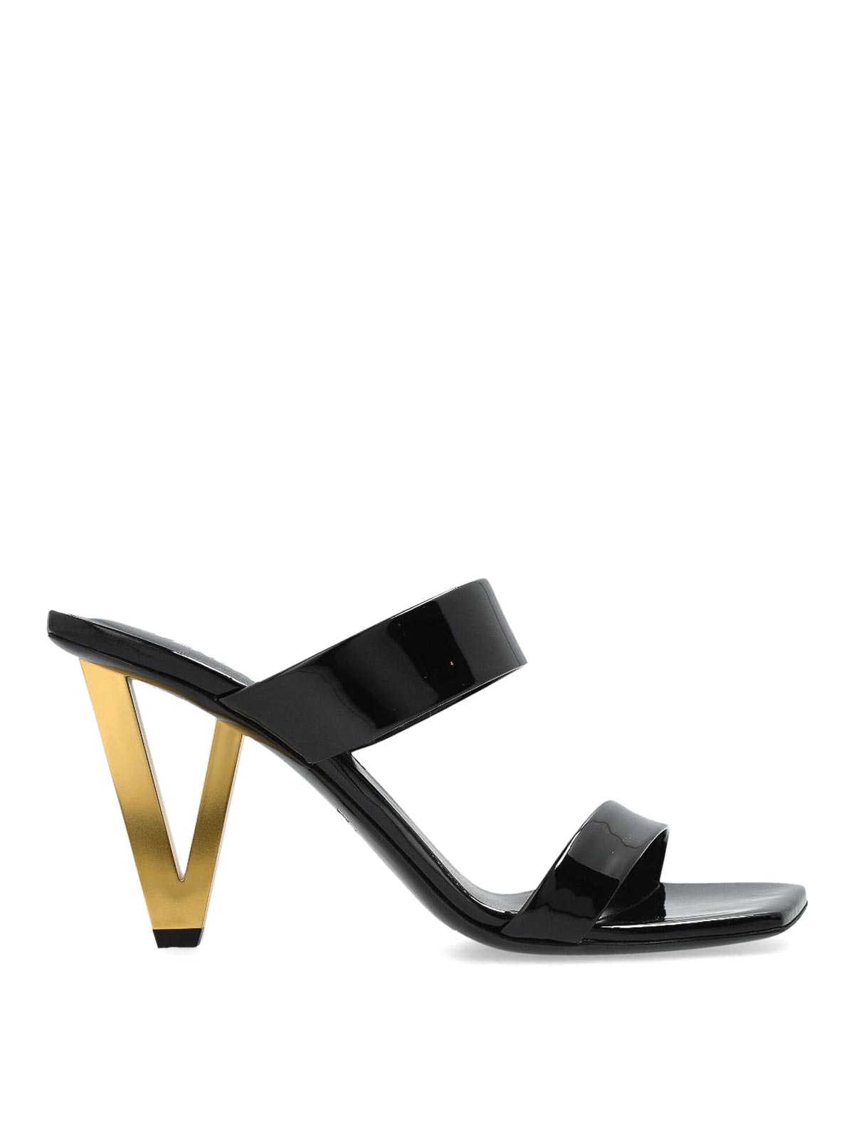 Versace Black Patent Leather V2025 Mules