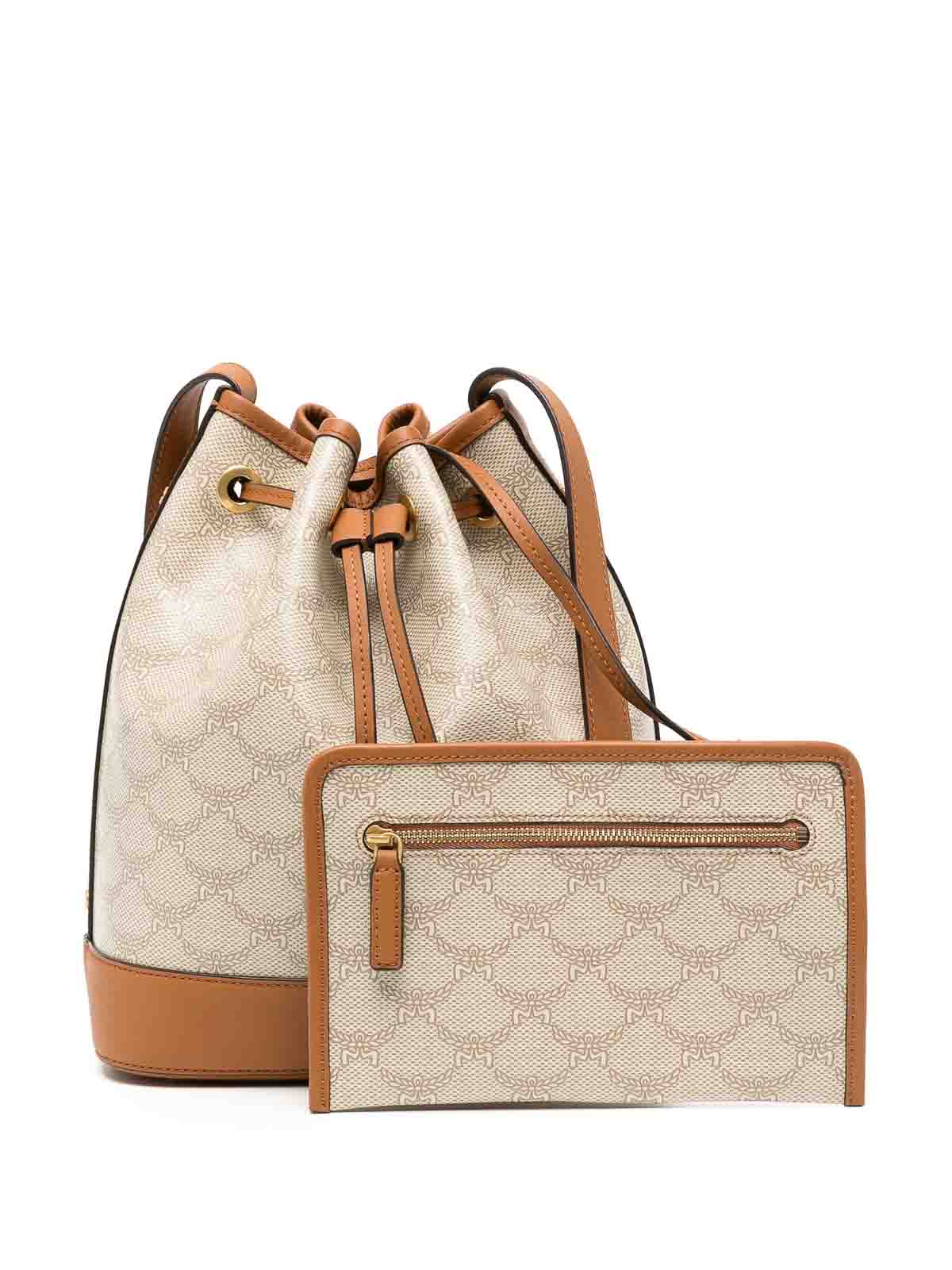 Mcm Medium Ella Lauretos Monogram Crossbody Bag In Sand