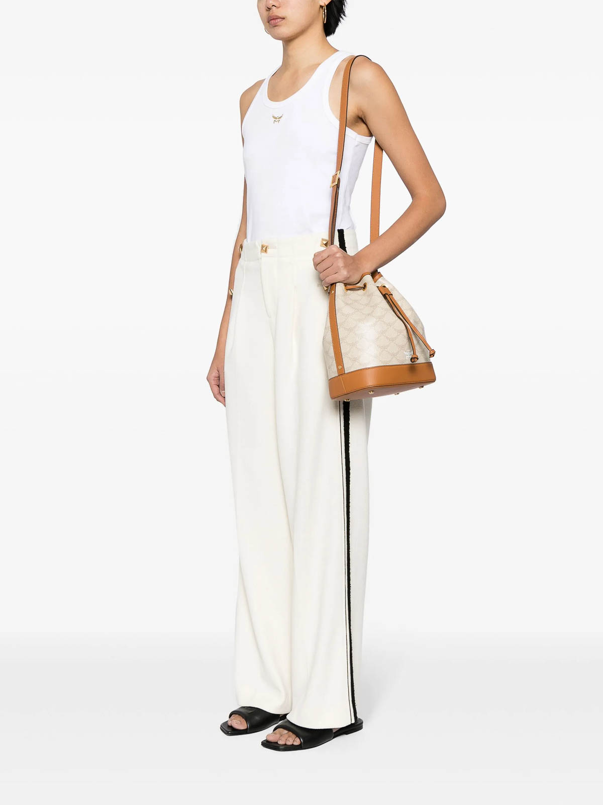 Mcm Medium Ella Lauretos Monogram Crossbody Bag In Sand
