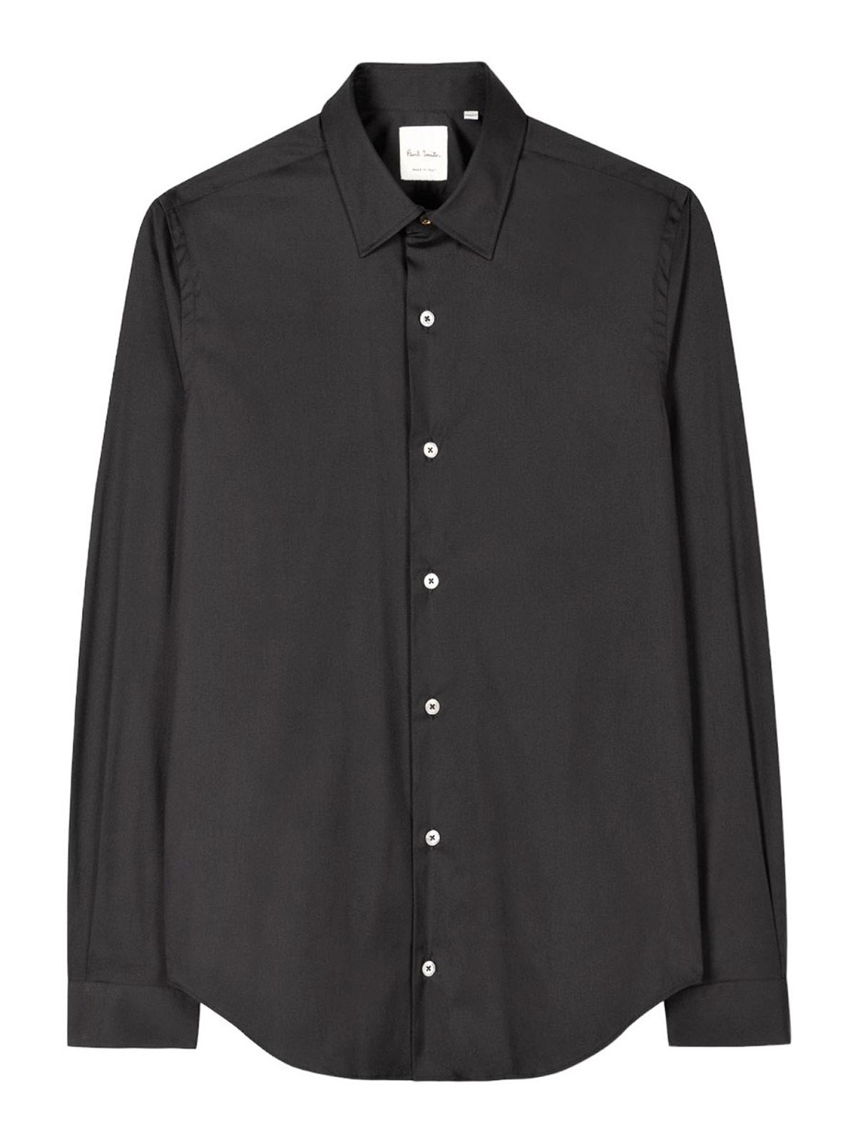 Paul Smith Super Slim-fit Black Shirt With 'artist Stripe' Cuff Lining In Black