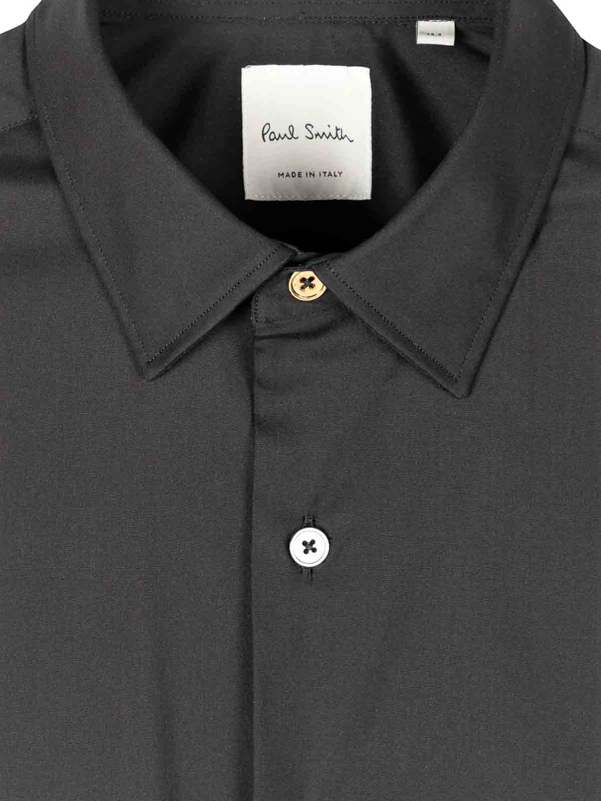 Paul Smith Super Slim-fit Black Shirt With 'artist Stripe' Cuff Lining In Black