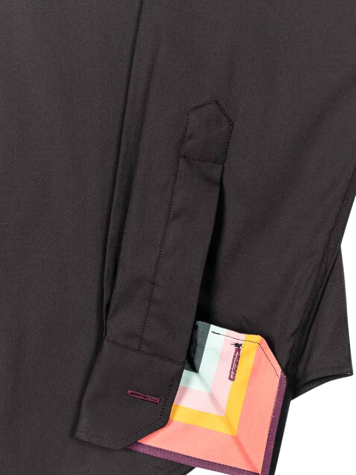 Paul Smith Super Slim-fit Black Shirt With 'artist Stripe' Cuff Lining In Black