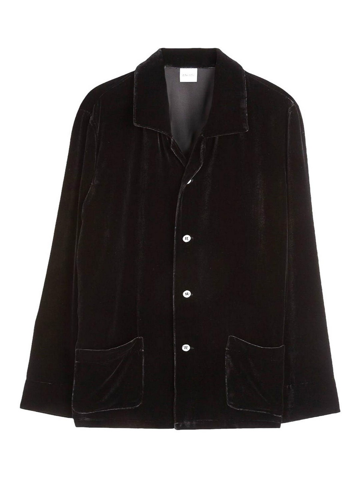 Aspesi Black Jacket In Silk Mixed Velvet In Black