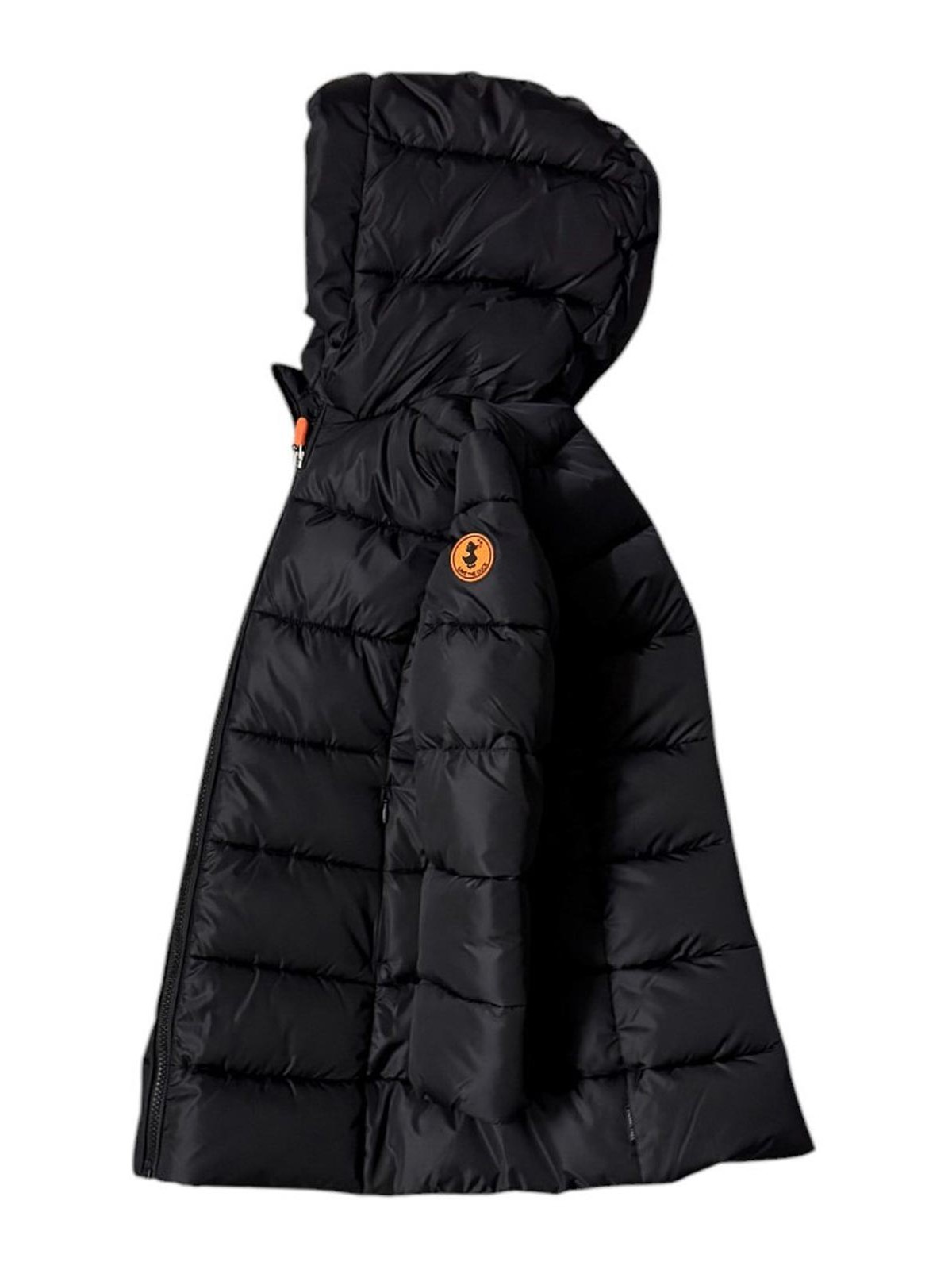 Save The Duck Long Animal Free Hooding Down Jacket In Black