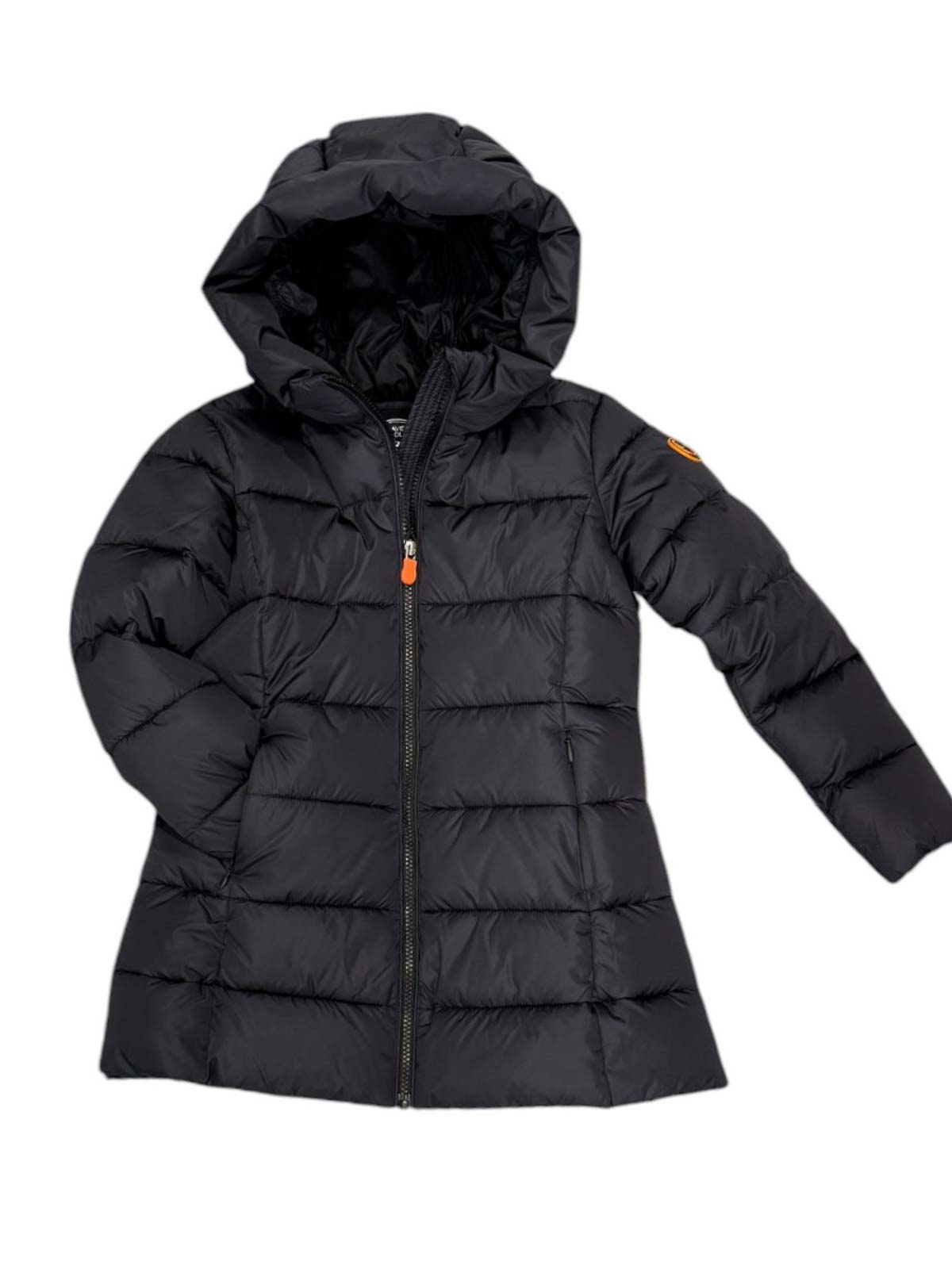 Save The Duck Long Animal Free Hooding Down Jacket In Black
