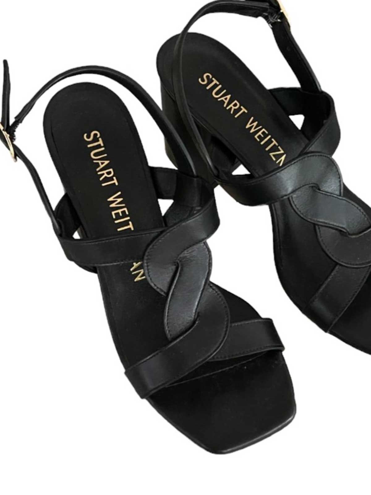 Stuart Weitzman Ibiza Sandal Woven Wide Heel In Black