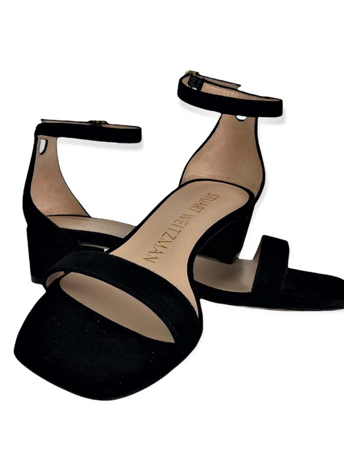 Stuart Weitzman Buckle-fastened Suede Sandals In Black