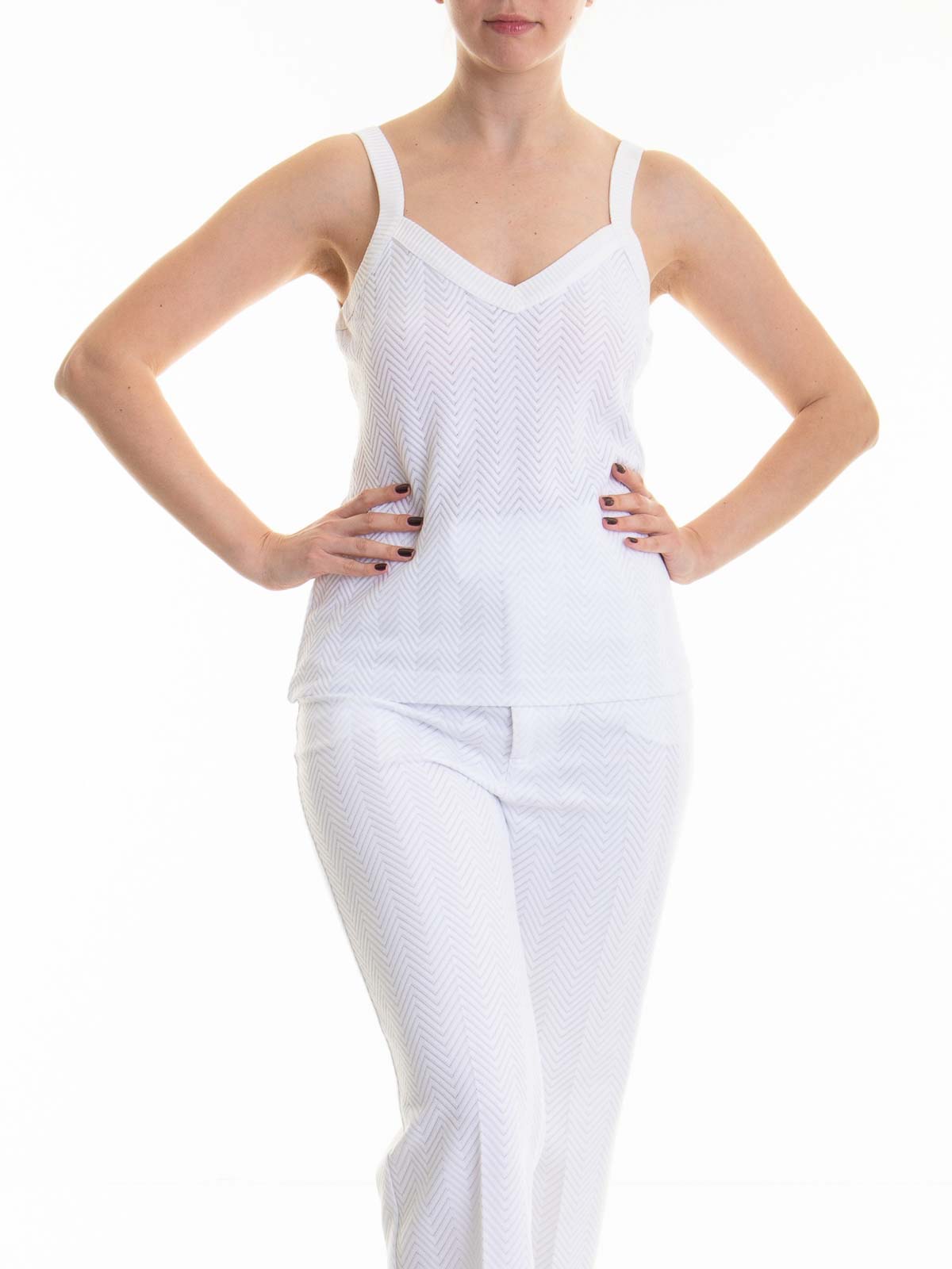 Missoni Raschel Knit Top With Tone-on-tone Zigzag Pattern In White