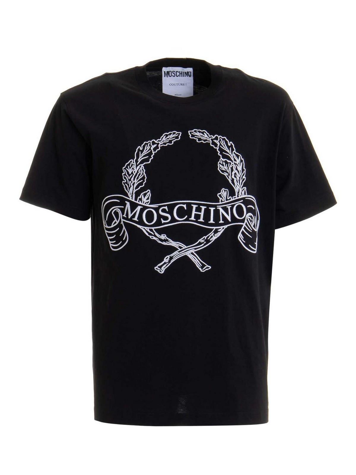 Moschino Laurel Crown Logo T Shirt Black In Black