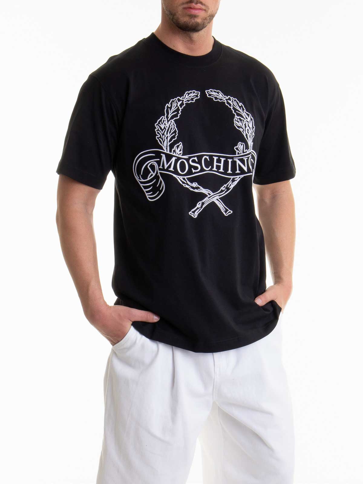 Moschino Laurel Crown Logo T Shirt Black In Black