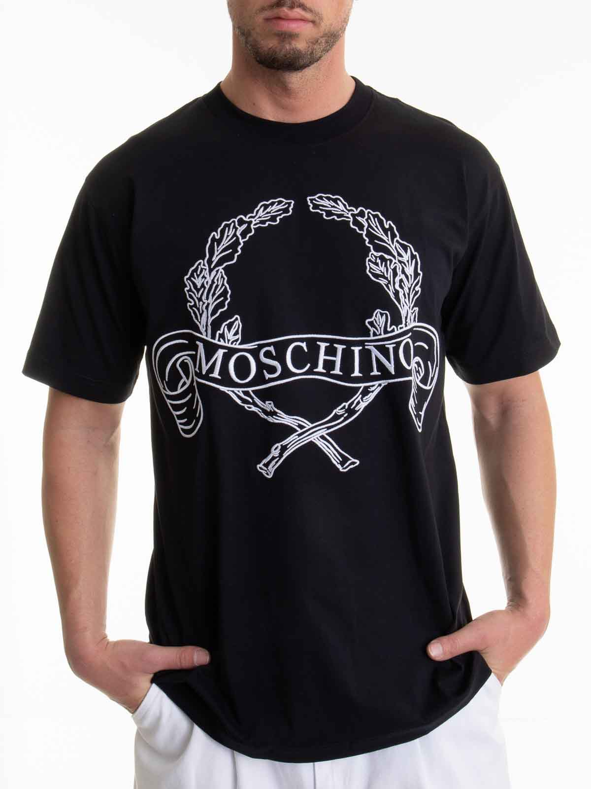 Moschino Laurel Crown Logo T Shirt Black In Black