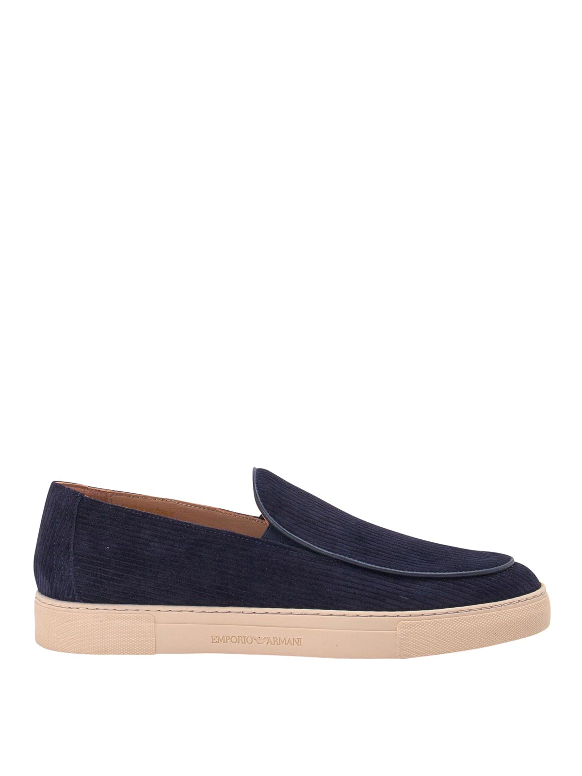 Emporio Armani Multi-striped Suede Slip-ons In Blue