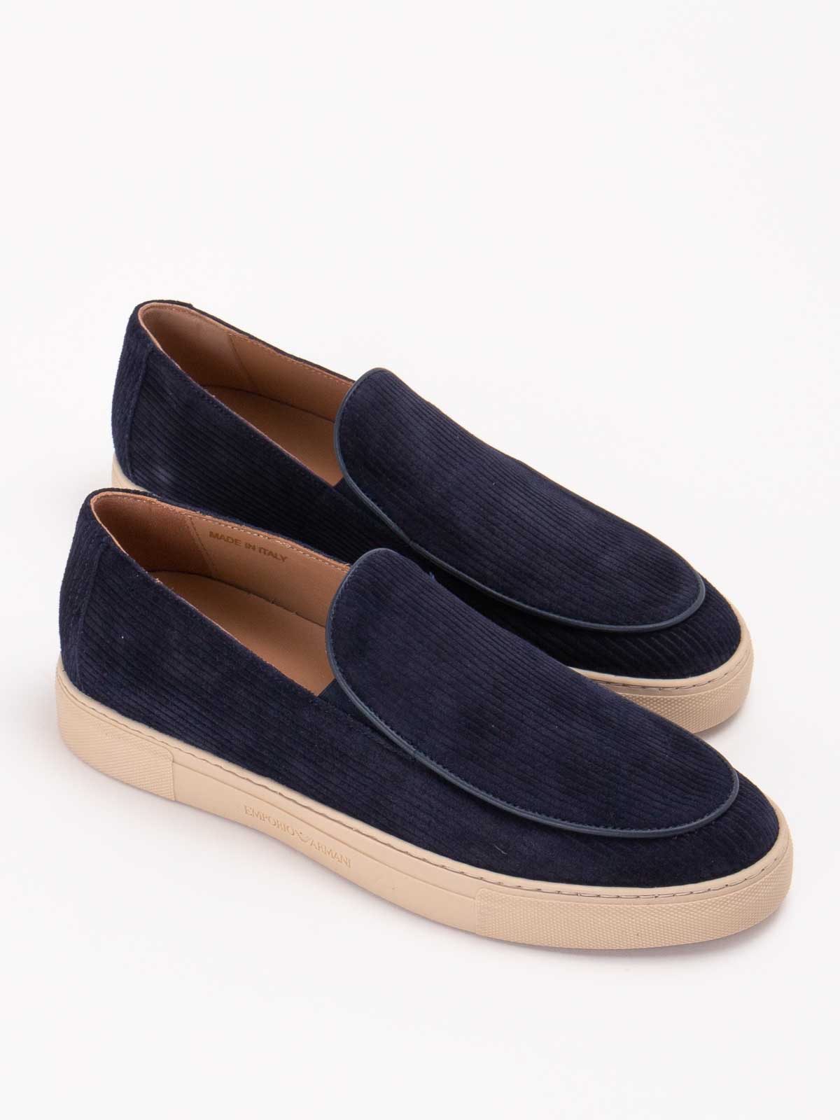 Emporio Armani Multi-striped Suede Slip-ons In Blue