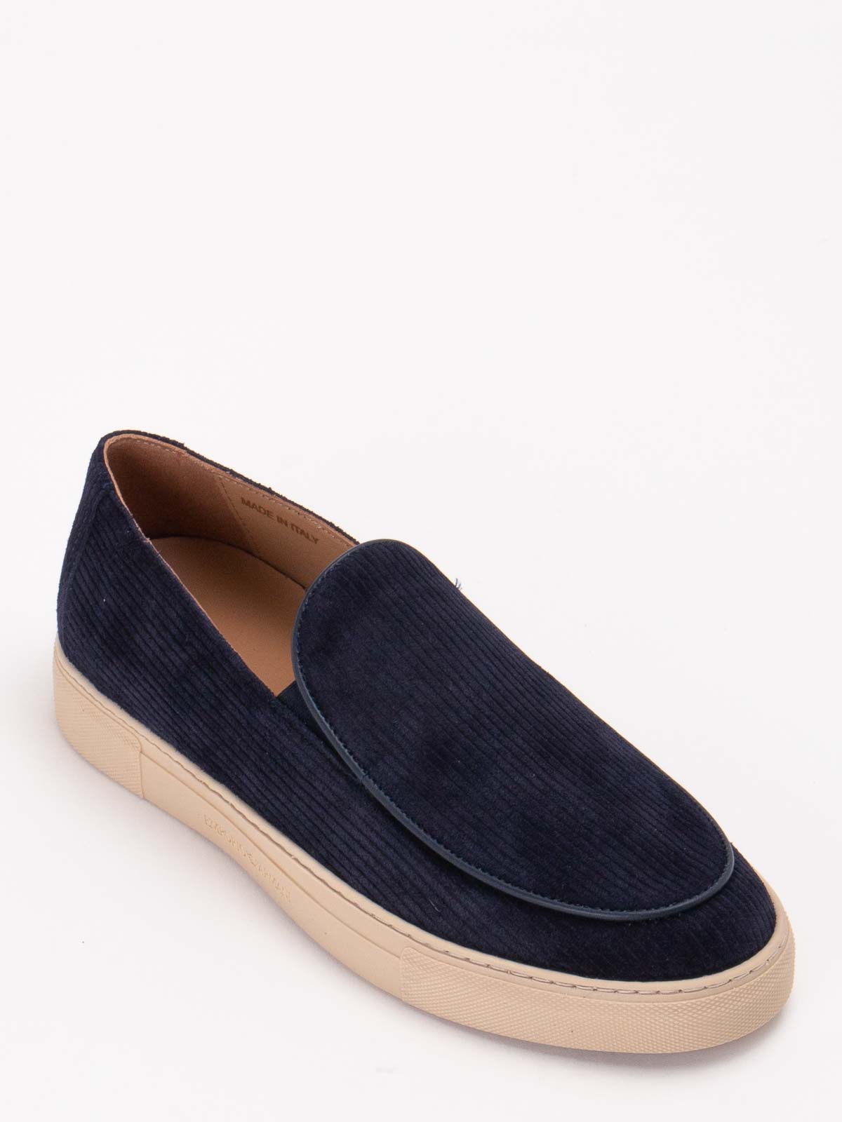 Emporio Armani Multi-striped Suede Slip-ons In Blue