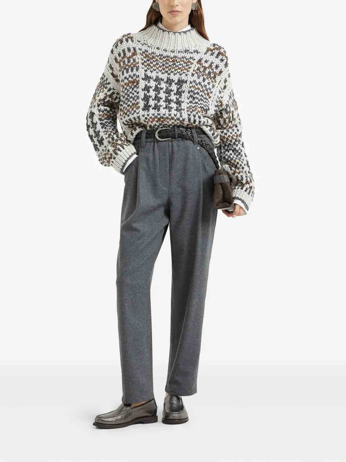 Brunello Cucinelli High-waisted Trousers With Tapered Legs In Gray