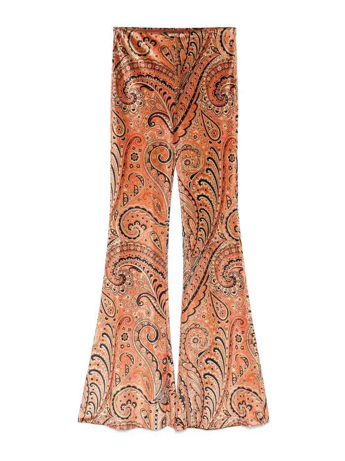 Etro Paisley-print Flared Viscose Trousers In Orange