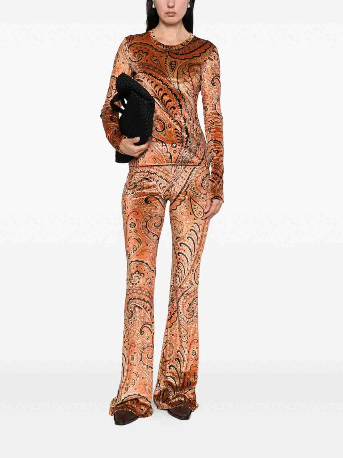 Etro Paisley-print Flared Viscose Trousers In Orange