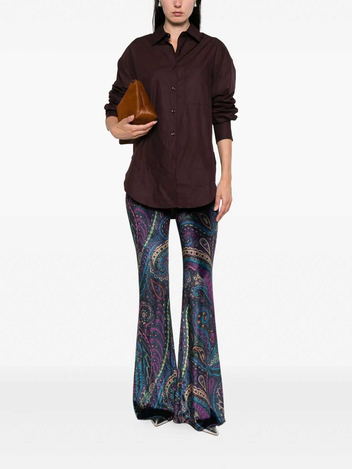Etro Paisley-print Flared Viscose Trousers In Blue