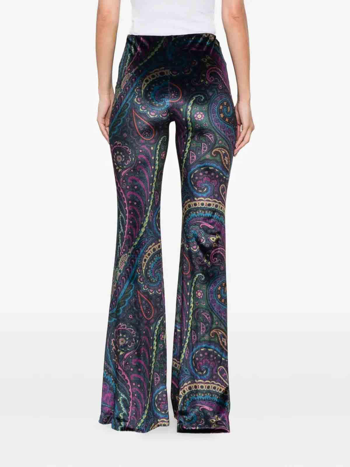 Etro Paisley-print Flared Viscose Trousers In Blue