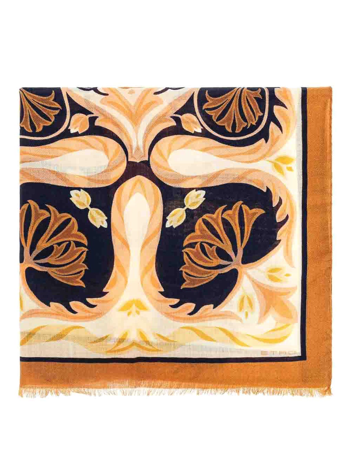 Etro Floral-print Fringed Scarf In Sand