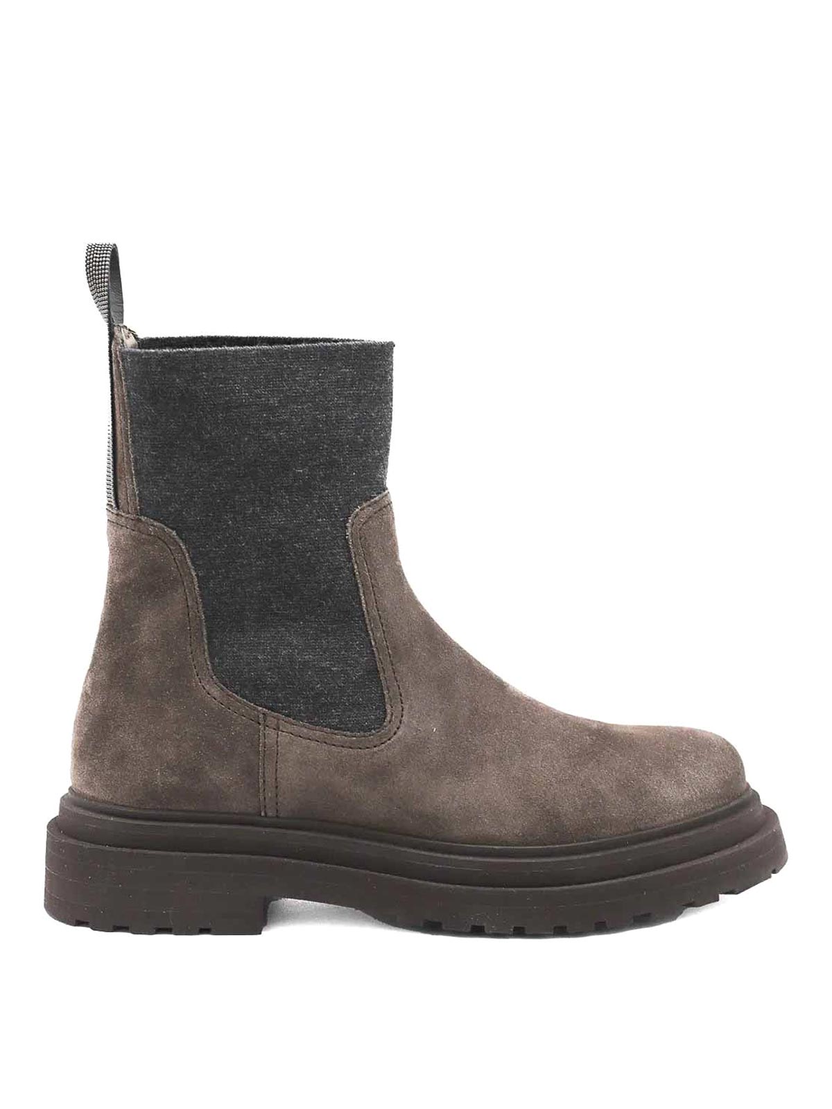 Brunello Cucinelli Lather Boots With Cashmere Detail In Brown