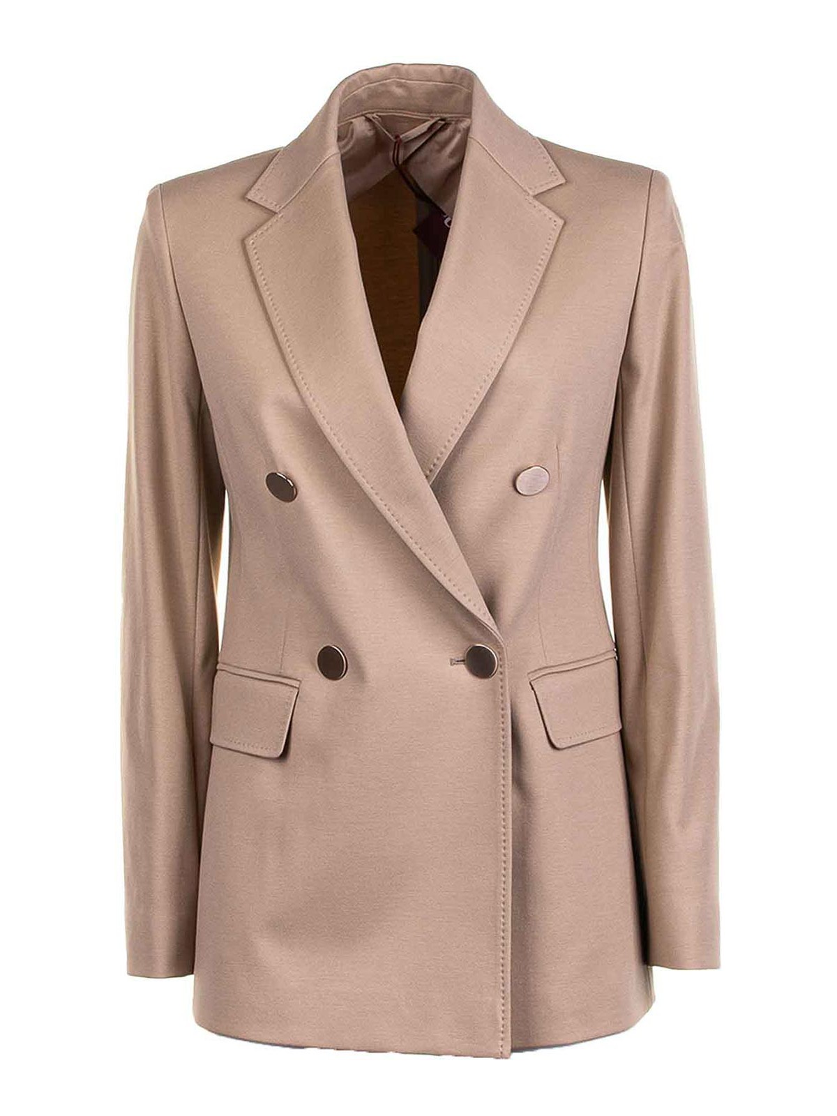 Max Mara Studio Double-breasted Jersey Blazer In Brown