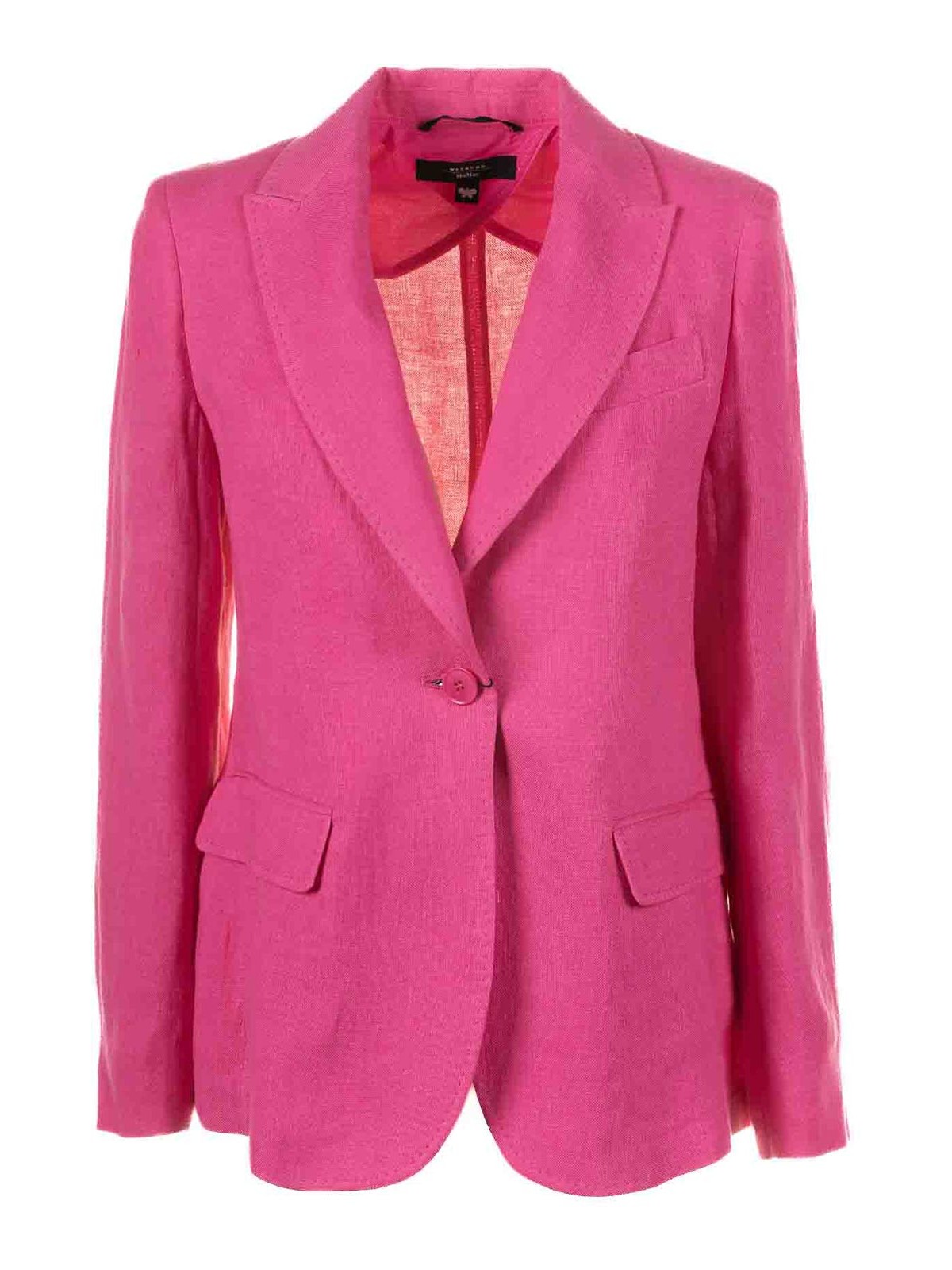 Weekend Max Mara Fuxia Single -breasted Blazer In Linen In Pink