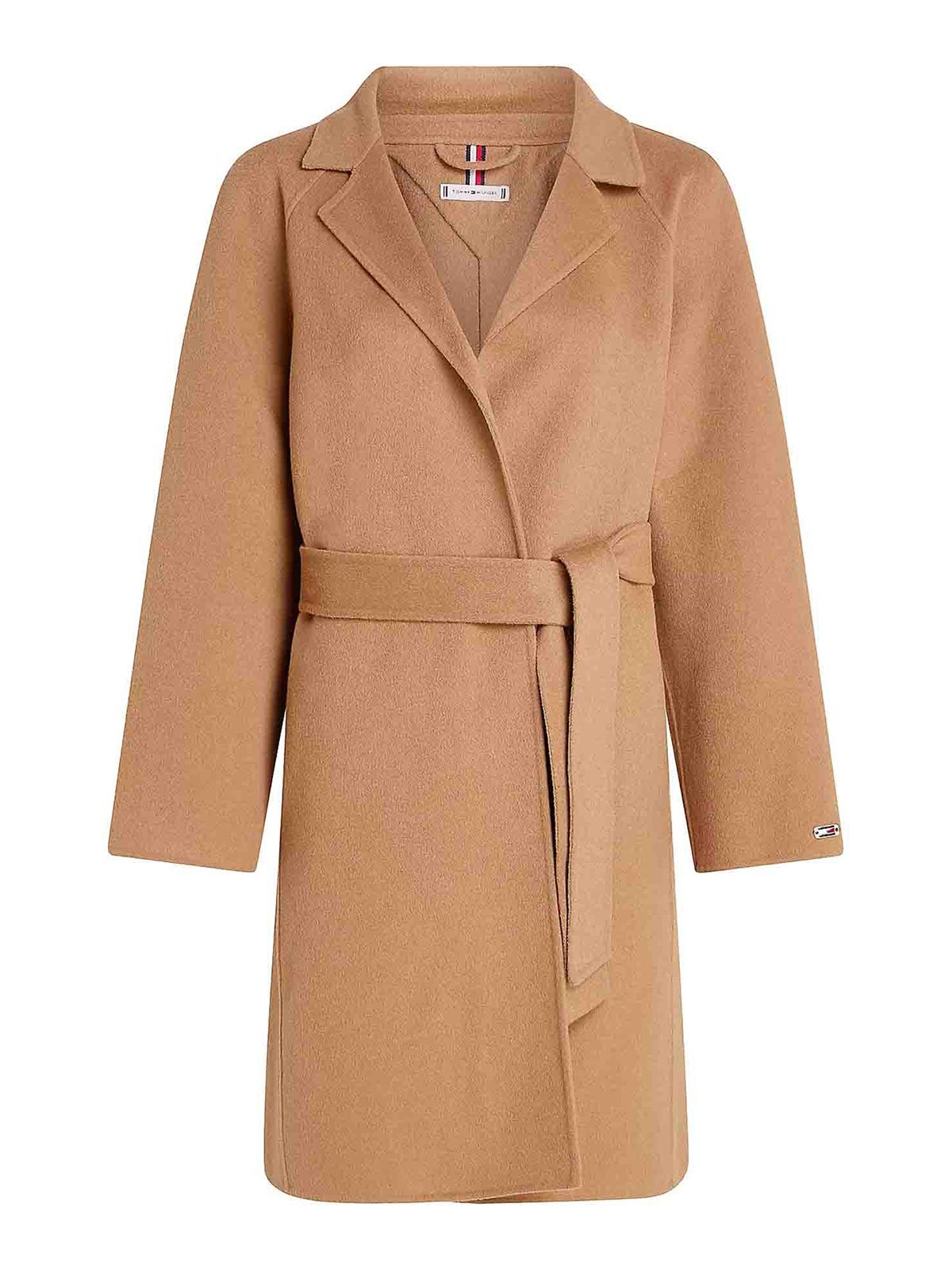 Tommy Hilfiger Double Face Coat With Belt And Logo In Brown