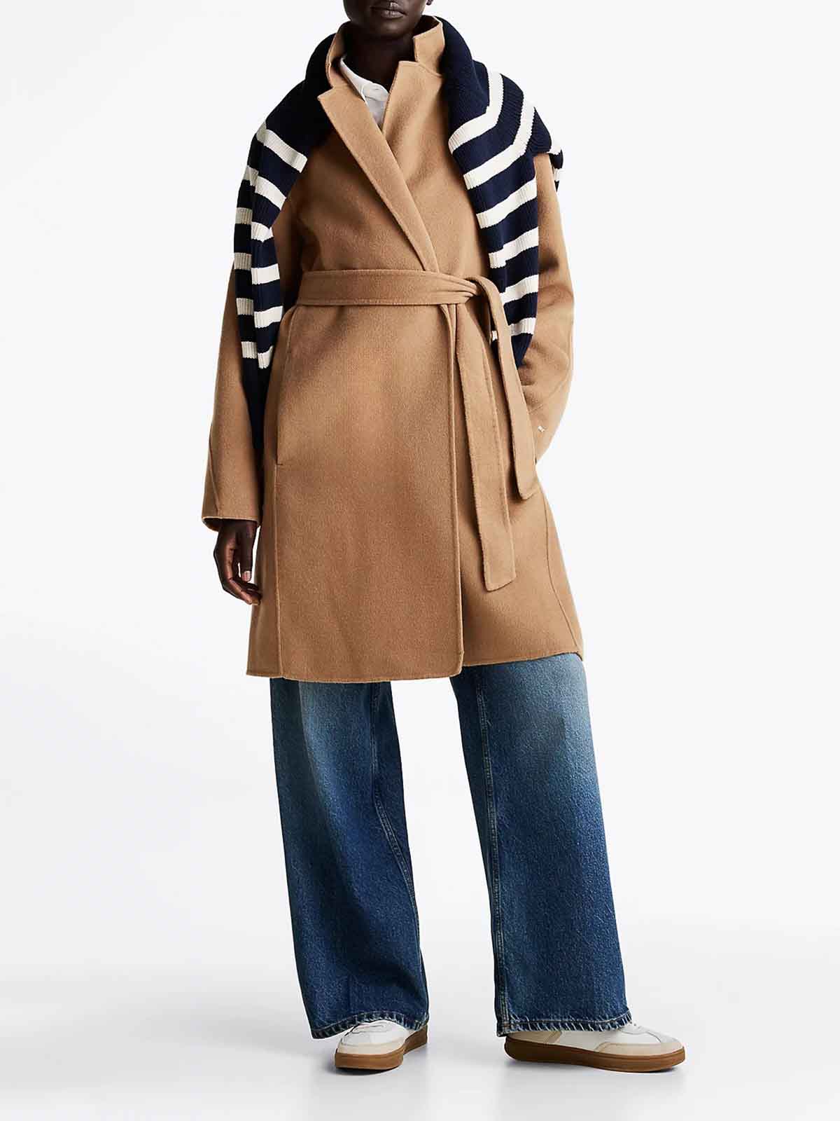 Tommy Hilfiger Double Face Coat With Belt And Logo In Brown