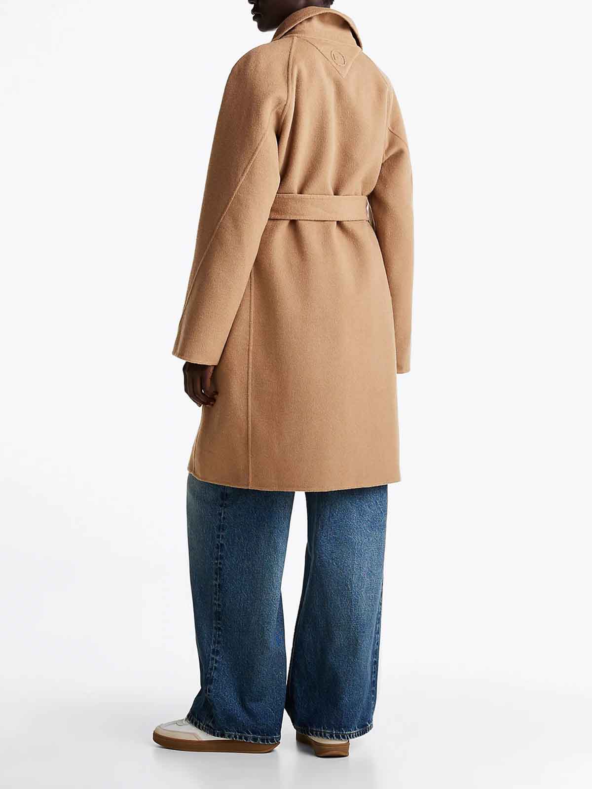 Tommy Hilfiger Double Face Coat With Belt And Logo In Brown