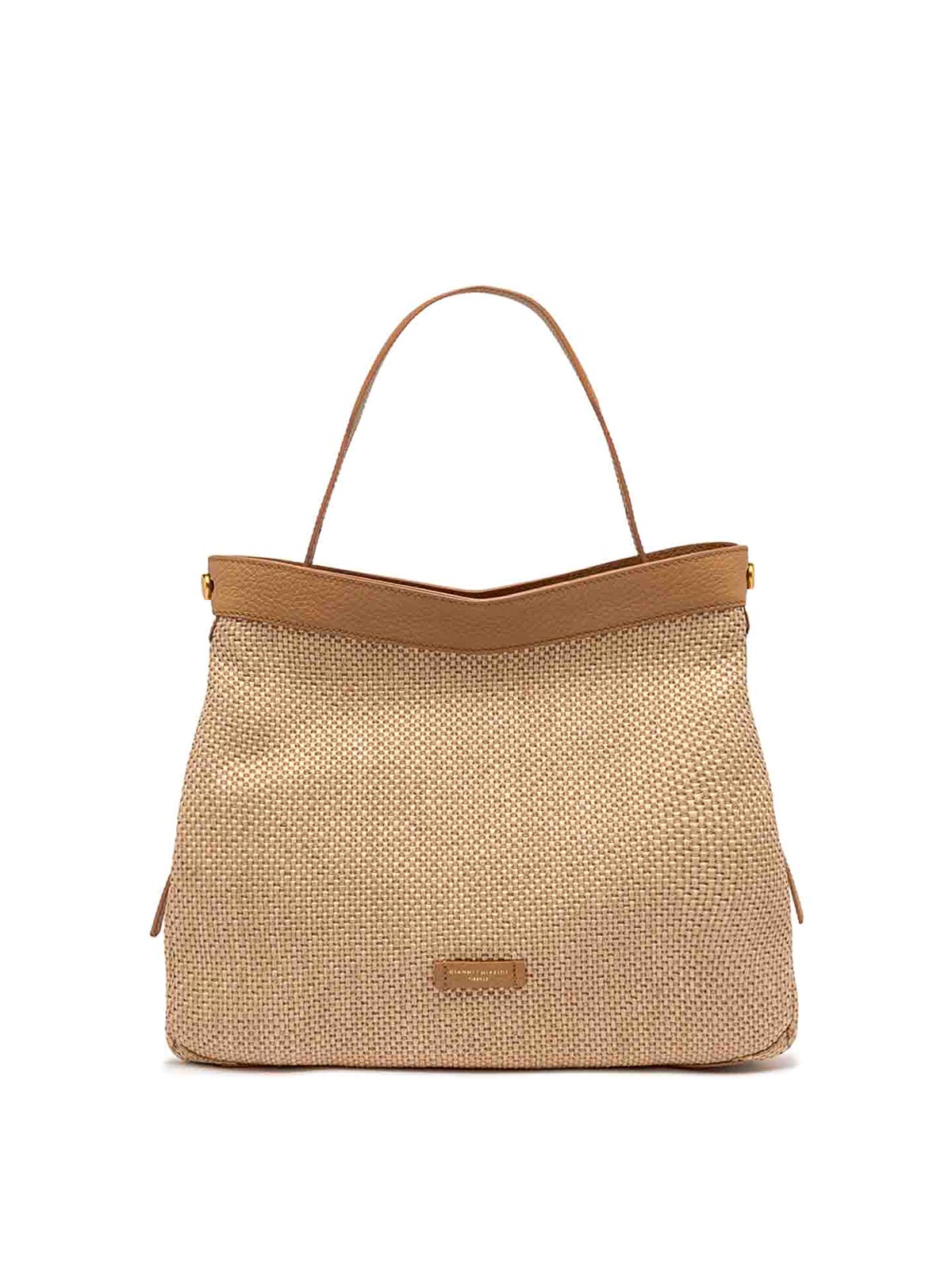 Gianni Chiarini Ottavia Double Handle In Woven Straw Fabric In Yellow