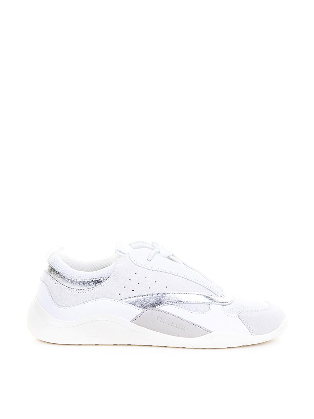 Vic Matie Silver Sneaker In Leather Leather In White