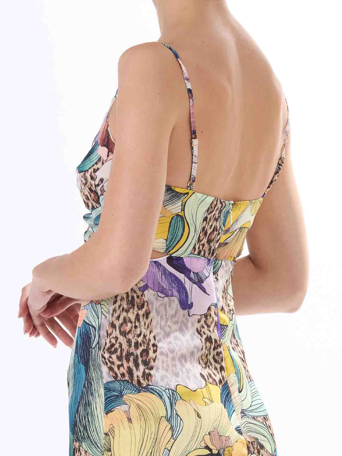 Just Cavalli Long Element Dress Chiffon Print Flowers In Multi