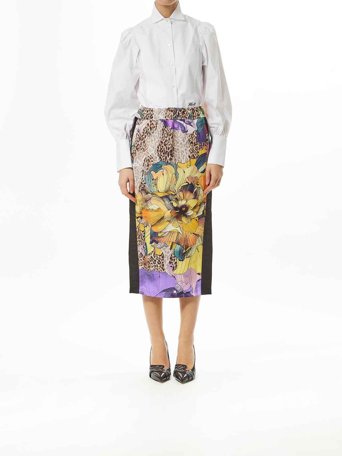 Just Cavalli Flower Print Skirt In Multi