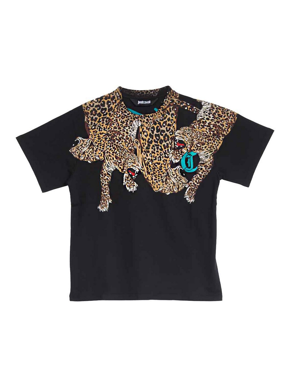 Just Cavalli Leopard Neck T-shirt In Black