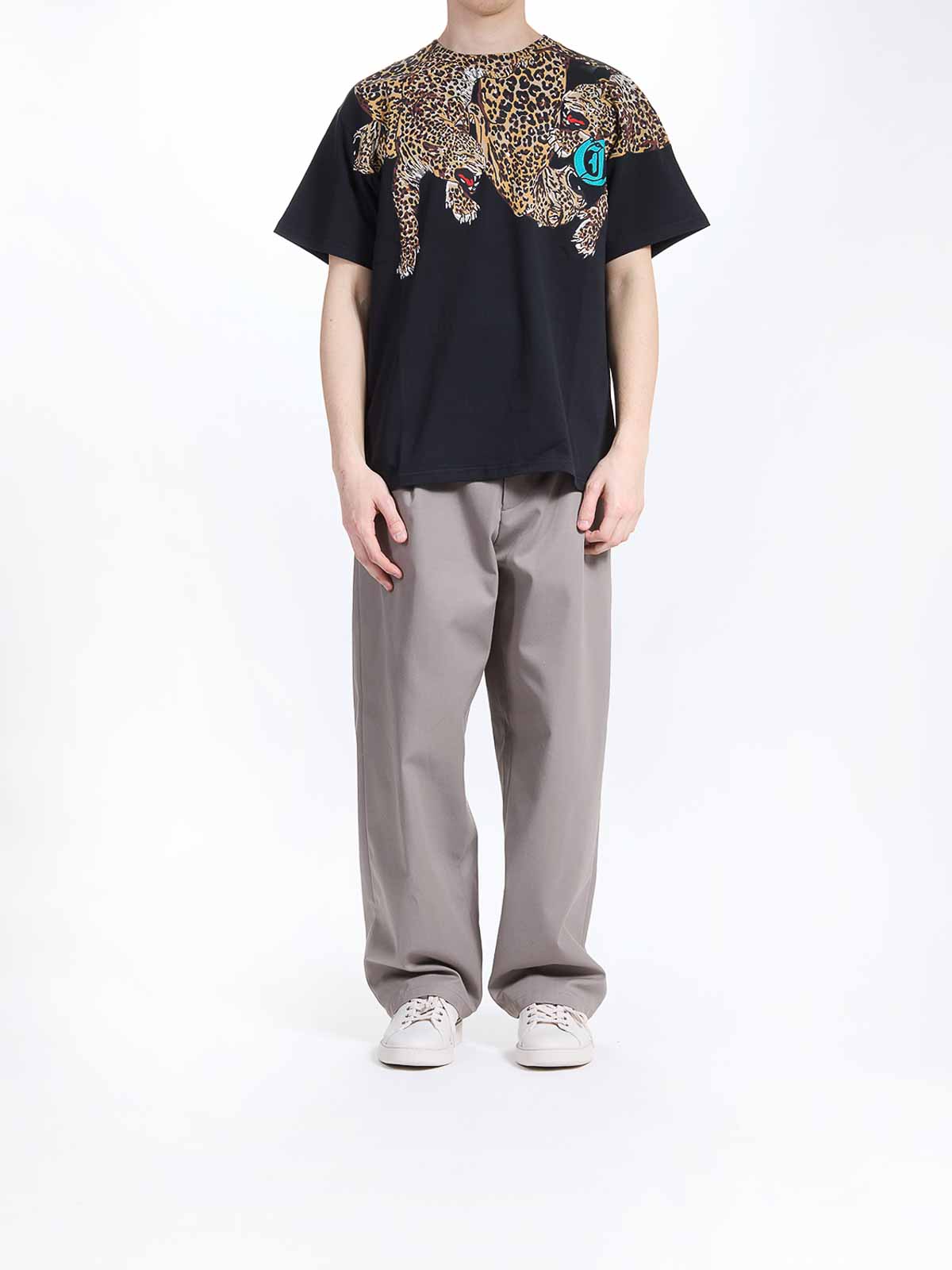 Just Cavalli Leopard Neck T-shirt In Black