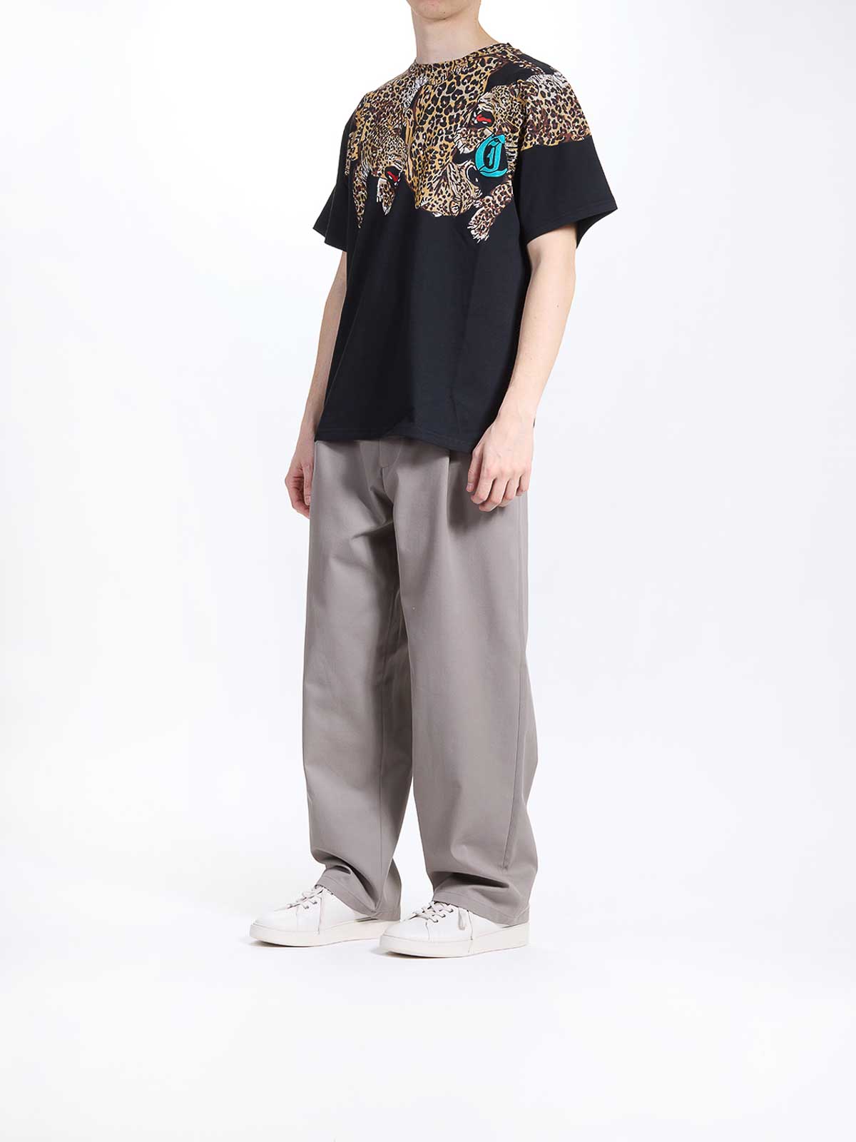 Just Cavalli Leopard Neck T-shirt In Black