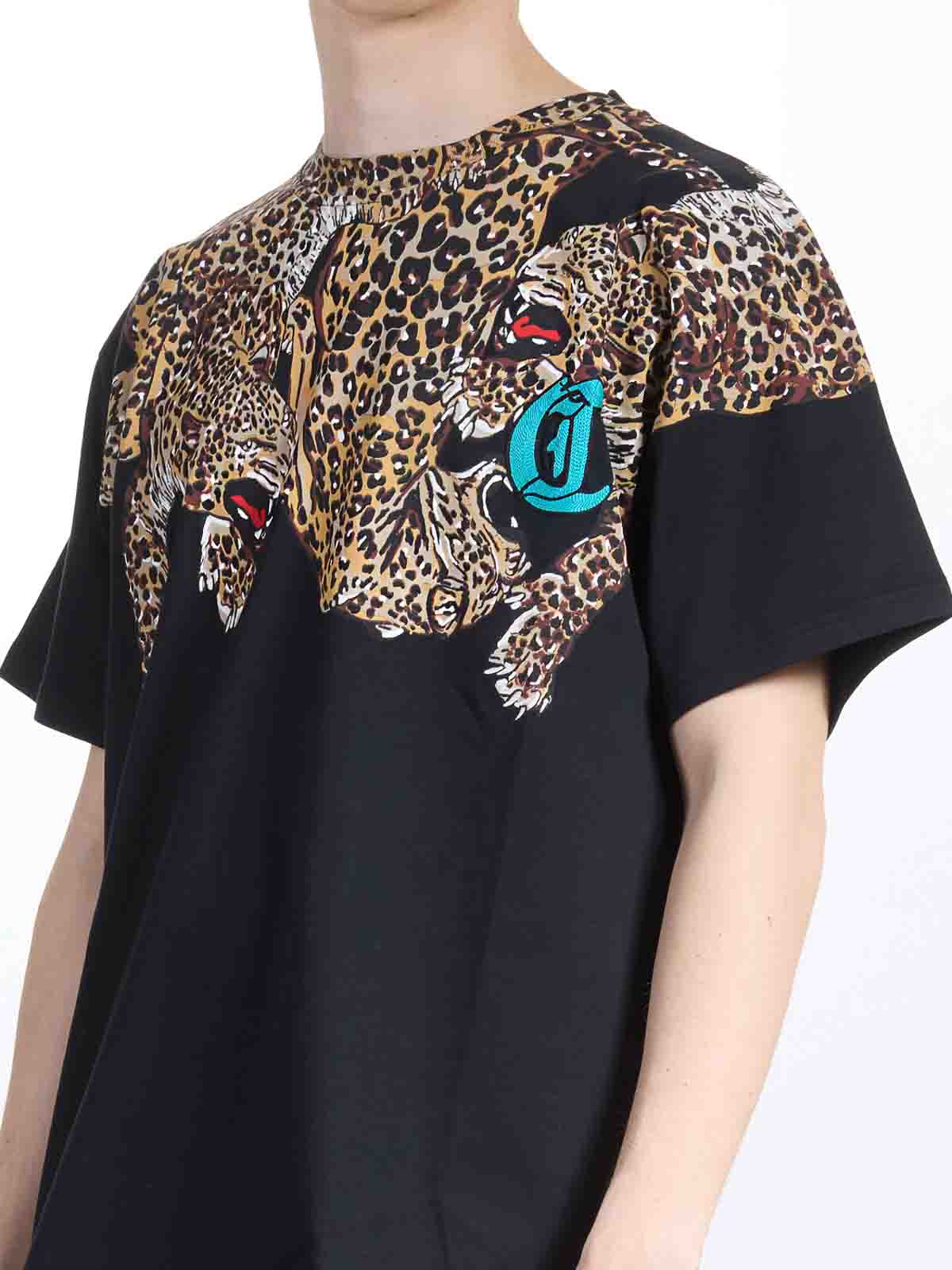 Just Cavalli Leopard Neck T-shirt In Black