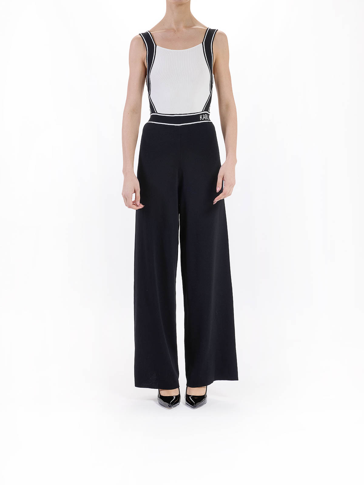 Karl Lagerfeld Knit Logo Jumpsuit In Black