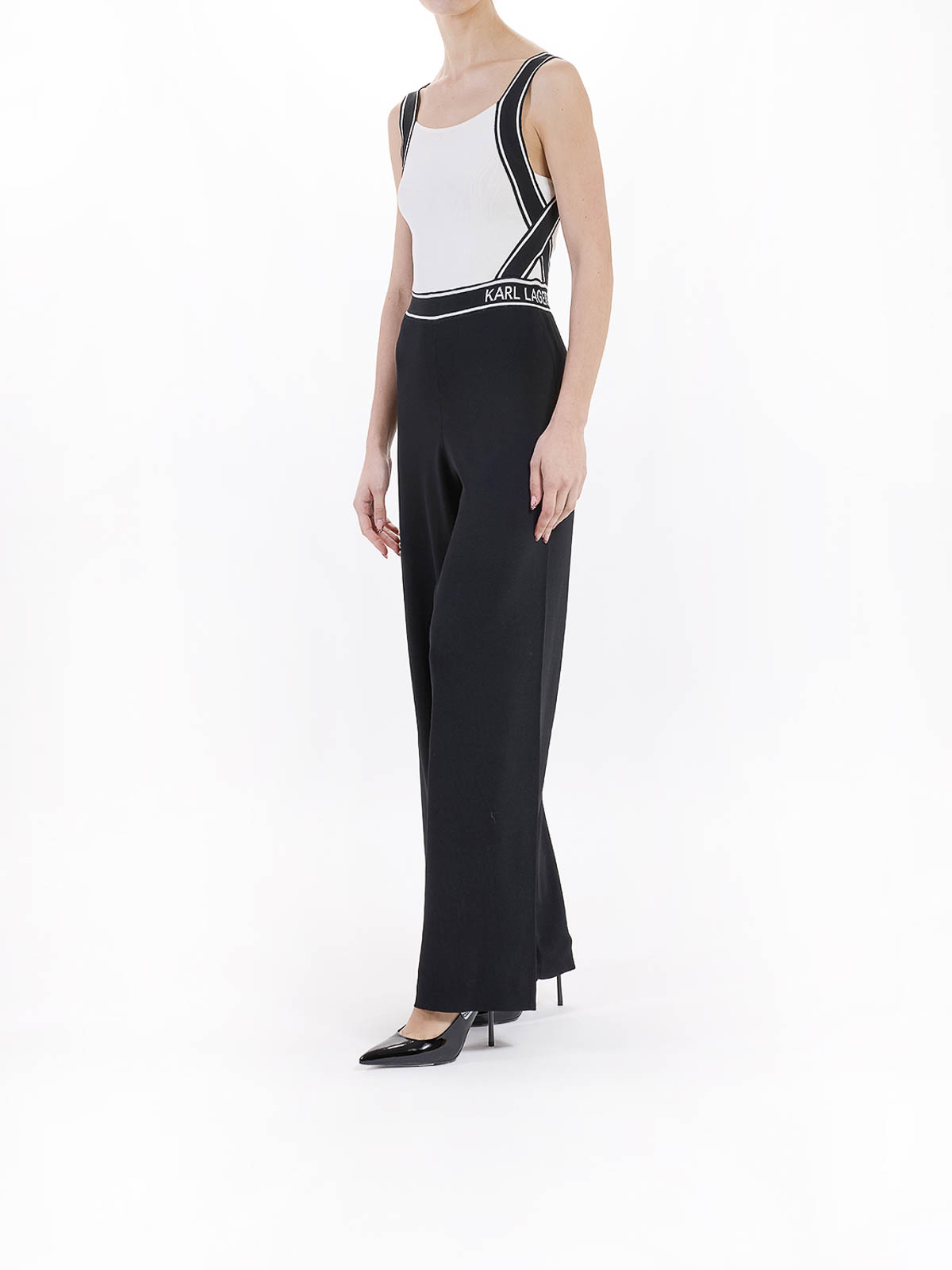Karl Lagerfeld Knit Logo Jumpsuit In Black