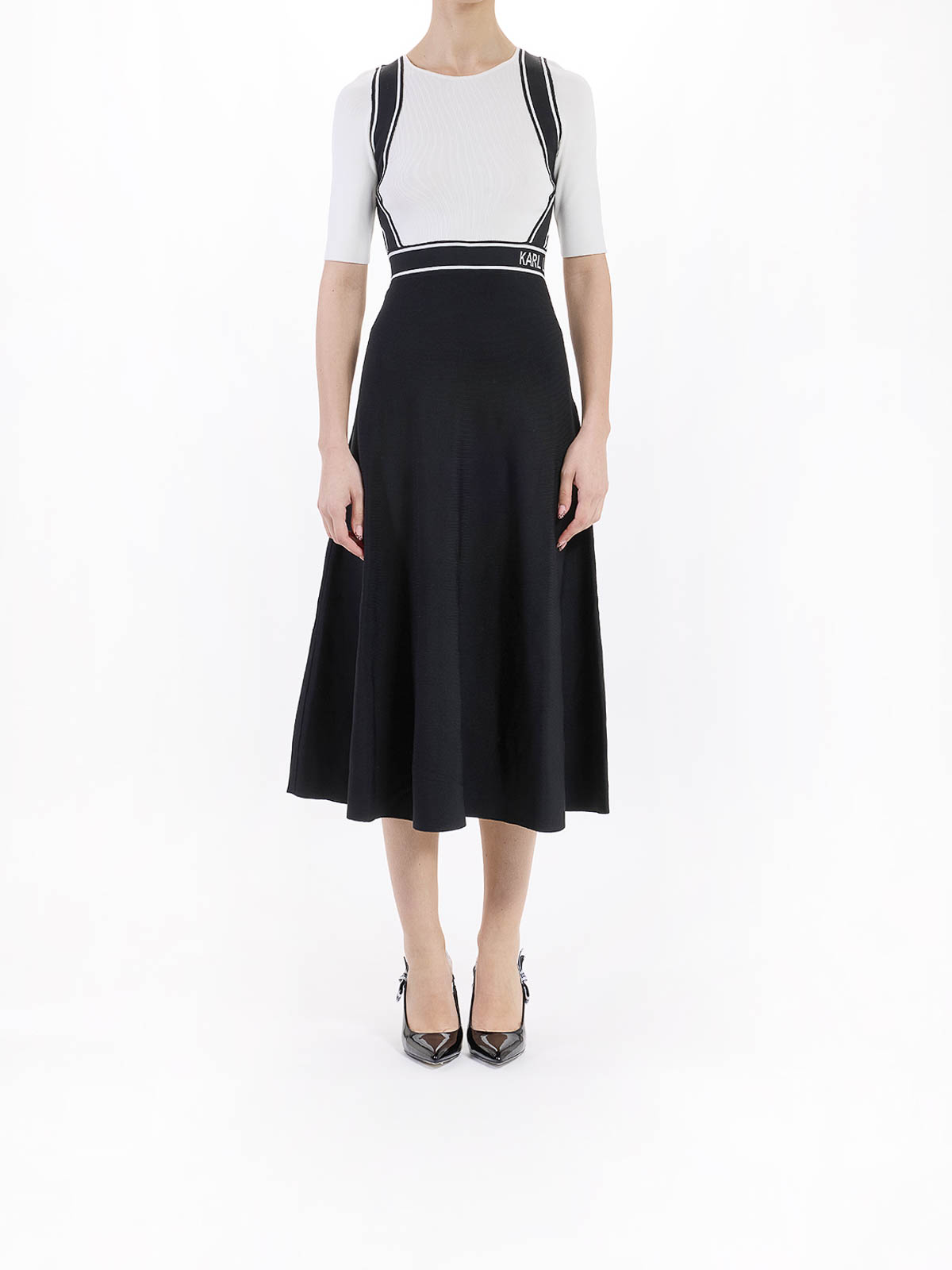 Karl Lagerfeld Knit Logo Short Sleeve Dress In Black