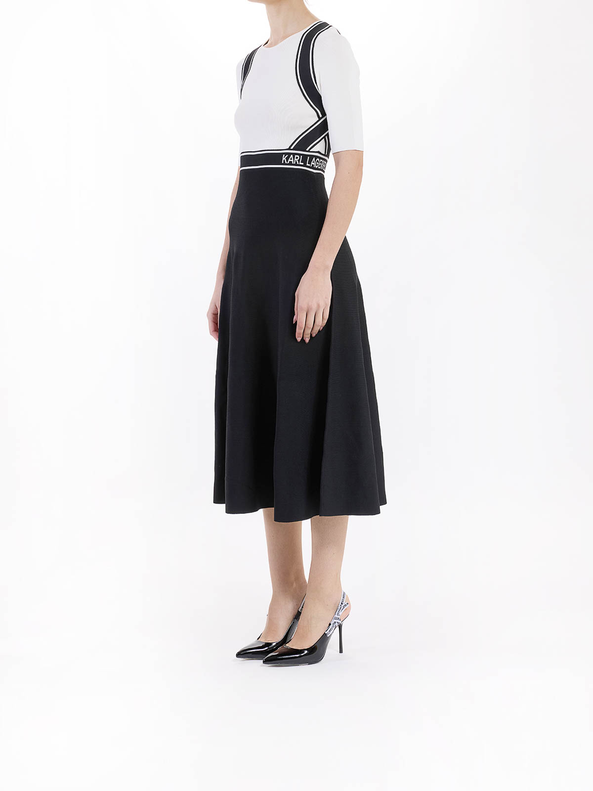 Karl Lagerfeld Knit Logo Short Sleeve Dress In Black