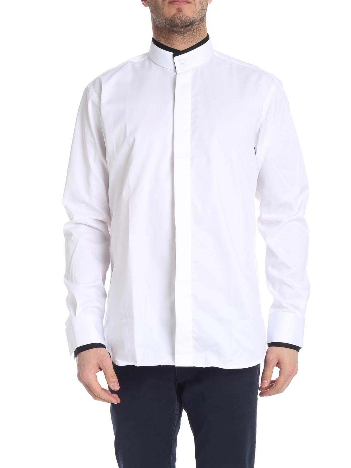 Karl Lagerfeld Double Collar Shirt In White