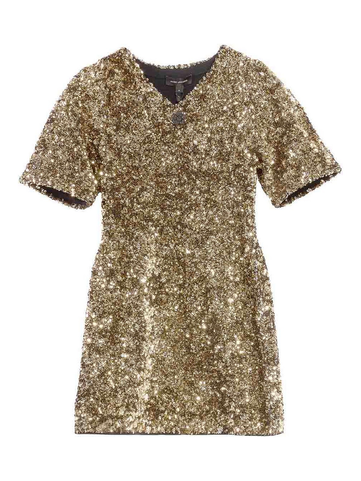 Marc Jacobs Sequin V-neck Knit Dress In Gold