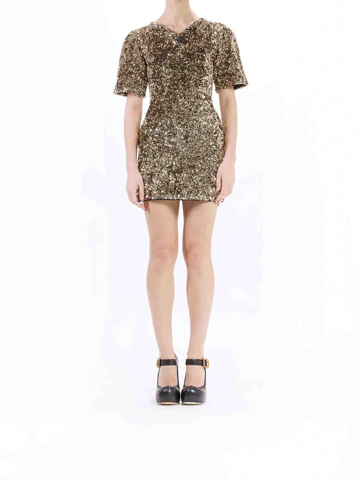 Marc Jacobs Sequin V-neck Knit Dress In Gold
