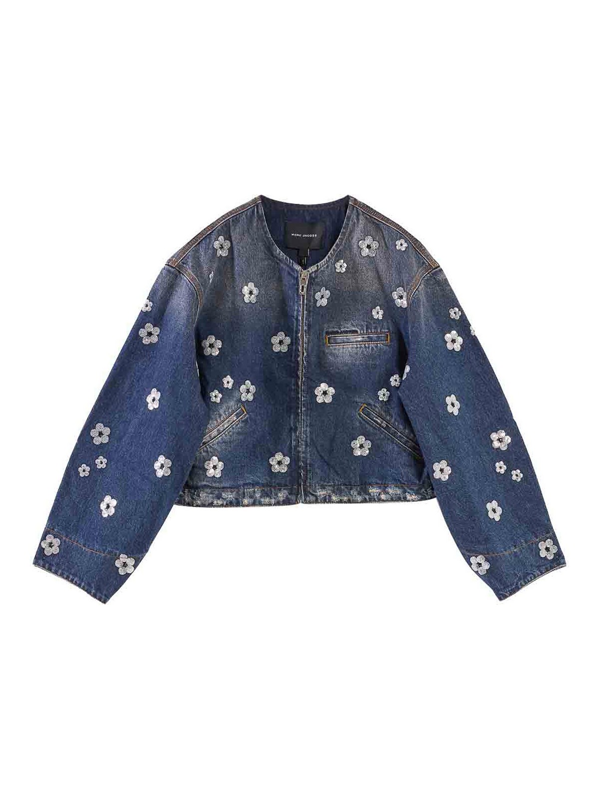 Marc Jacobs Sequin Daisy Cropped Jacket In Blue