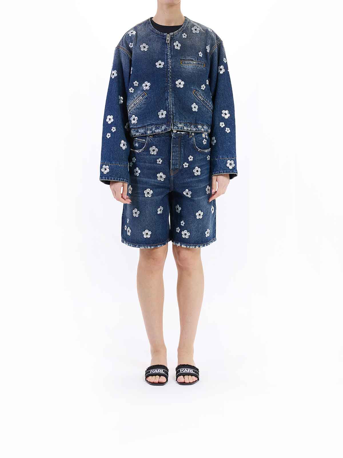 Marc Jacobs Sequin Daisy Cropped Jacket In Blue