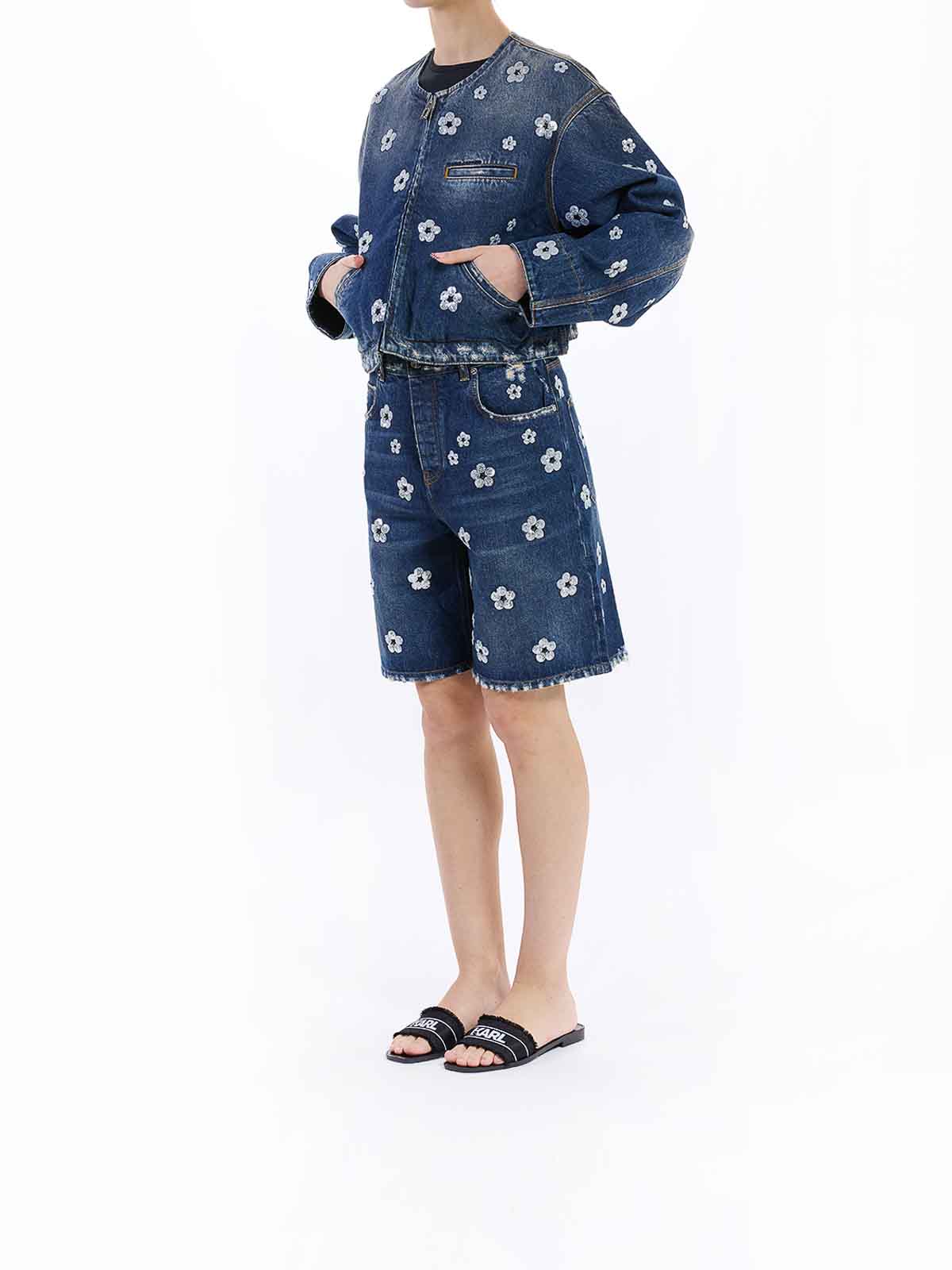 Marc Jacobs Sequin Daisy Cropped Jacket In Blue